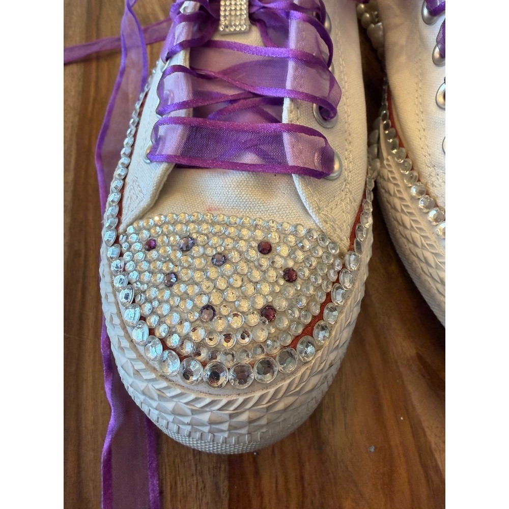 Custom White Converse Chuck Taylor All Star Low Top Sneakers Embellished 10.5 - Picture 12 of 14